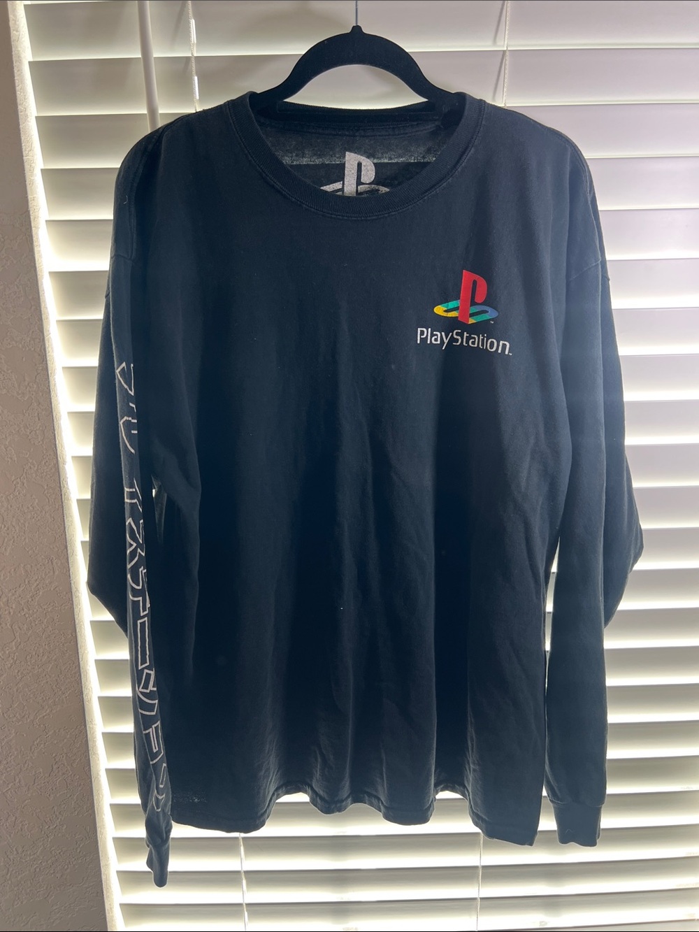 Sony Black Long-Sleeve PlayStation Logo Tee with Multicolor Emblem